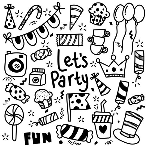 Set Of Party Doodle In White Background Vector Art At Vecteezy