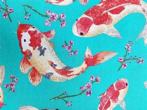 Fabric By The Metre Koi Carp Fish Oriental Print Fabric Etsy Uk