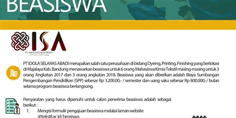 Bank account closing letter : Informasi Beasiswa PT IDOLA SELARAS ABADI - Politeknik STTT Bandung