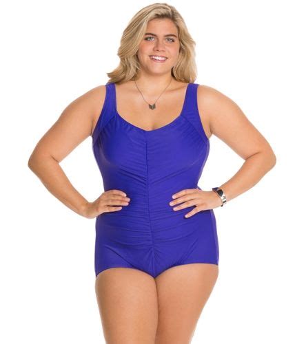 Maxine Plus Size Tricot Shirred Front Girl Leg One Piece At Swimoutlet