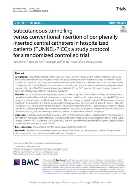 PDF Subcutaneous Tunnelling Versus Conventional Insertion Of