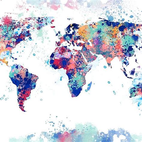 ‘watercolor World Map Color With Splashes By Dimdom Water Color