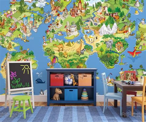Wall Murals For Kids Childrens World Map Mci1046en