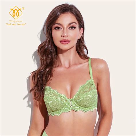 Wingslove Womens Full Coverage Non Padded Bra Soft Cup Floral Lace Underwire Bra Fast Shipping