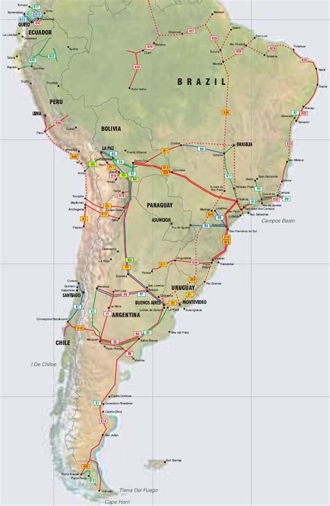 Bolivia en el mapa de america del sur. Las tuberías en Argentina, Bolivia, Brasil, Chile, Ecuador ...