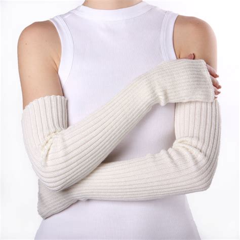 Long Arm Warmers White Fingerless Gloves Womens Arm Warmers