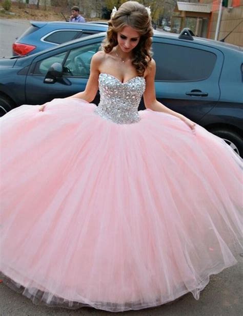 Sparkly Tulle Pink Sparkle Ball Gown Prom Gowns Pink Prom Dressesball