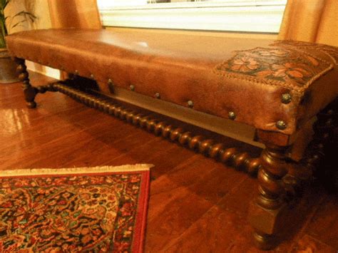 Tooled Leather Bench Hat Creek Interiors
