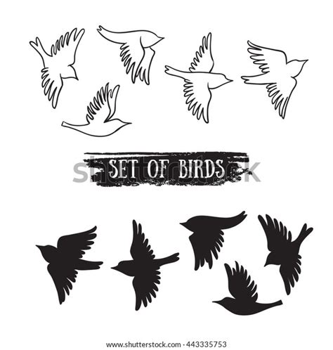 Birds Flying Skyvector Black Icons Stock Vector Royalty Free