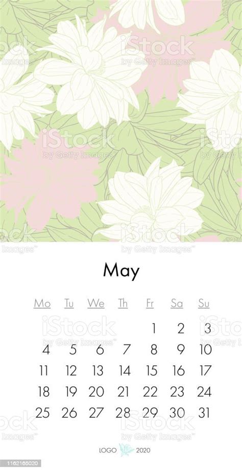 Ilustración De Calendario Floral Mayo 2020 Con Estampado De Moda Planta