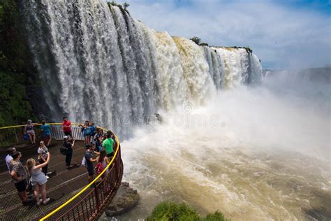 Visitors At Iguazu Falls In Argentina And Brazil Editorial Image