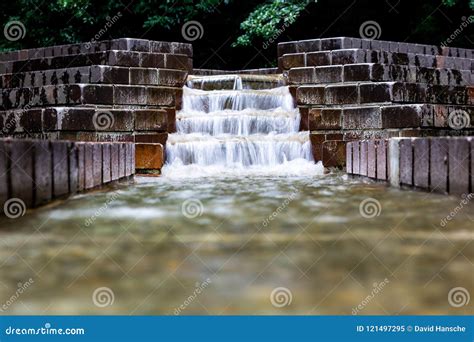 Long Exposure Cascade Fountain Water Feature Stock Image Image Of