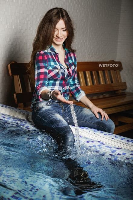 Wetlook By Sexy Girl In Tight Jeans Checkered Shirt And Boots