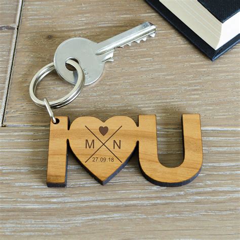 Personalised Ily Wooden Key Ring Valentines Wedding Couple Etsy Uk
