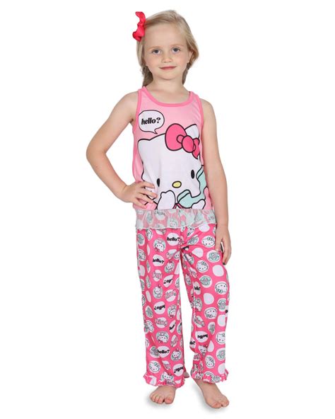Hello Kitty Girls Pajama Fun Top And Pink Pants Sleepwear Set Pink Size 4 5