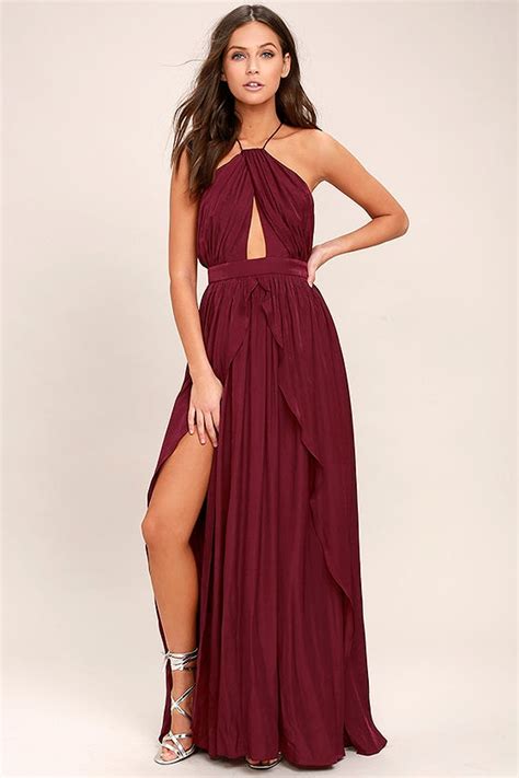 Lovely Burgundy Dress Maxi Dress Halter Dress 9400 Lulus