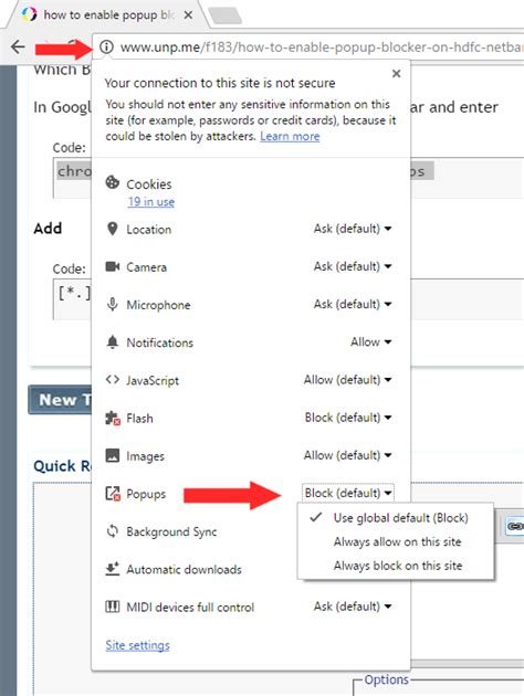 Popup blocker is a lightweight extension to prevent websites from opening popups (whereas other popup blockers this extension does not block popups after their creation, but blocked them once. how to disable popup blocker on HDFC netbanking page | Unp.me