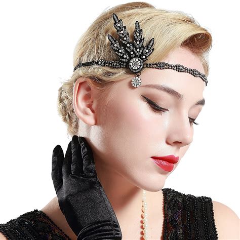 S Black Headband Vintage Bridal Great Gatsby Flapper Headpiece