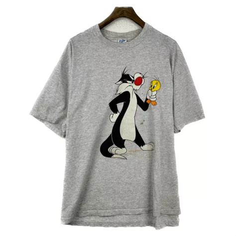Vintage Looney Tunes Sylvester The Cat And Tweety Bird Gray T Shirt