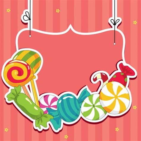 Candy Frame With Candies And Lollipops On Pink Striped Background