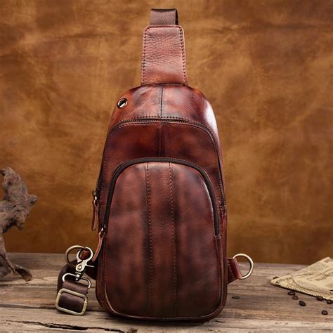 Cool Brown Mens Leather One Shoulder Backpack Chest Bag Sling Bags For