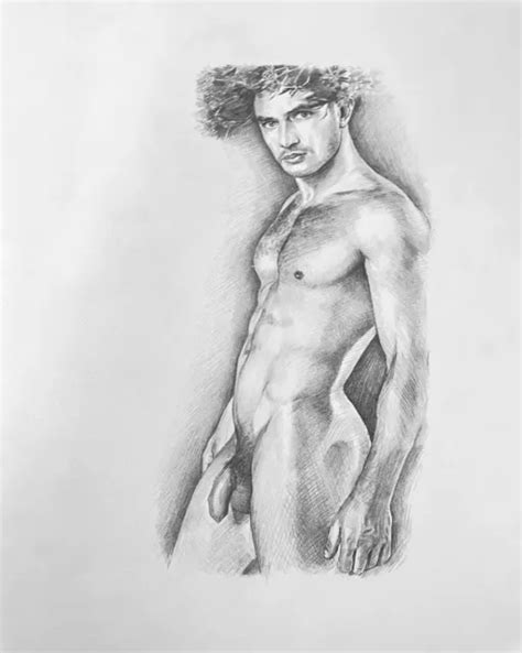 Male Nude Homoerotic Pencil Drawing Beautiful Naked Man Art Original