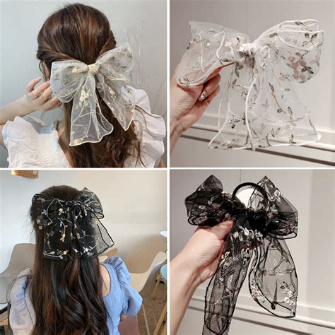 Korean Version Of The Big Bow Hair Clip Fashion Lace Embroidery Back