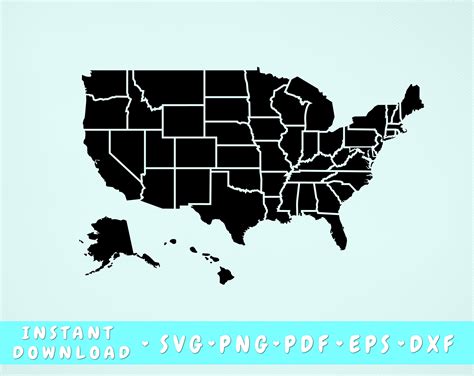 United States Map States Cut File Vector Svg Dxf Png Cricut Etsy Images