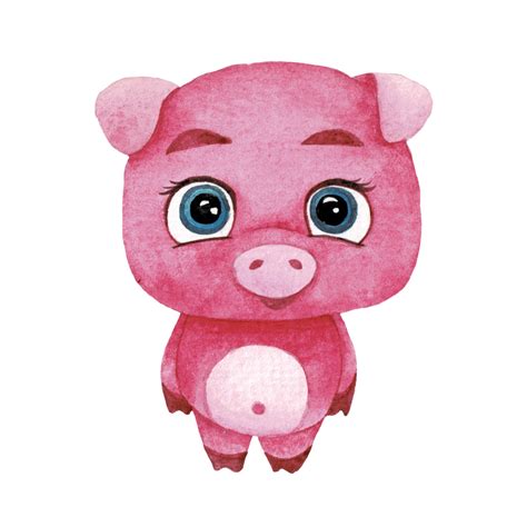 Cartoon Animal Watercolor Illustration With Pink Pig 25217932 Png