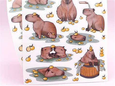 Yuzu Capybaras Sticker Sheet Cute Capybara Lemon Stickers Etsy