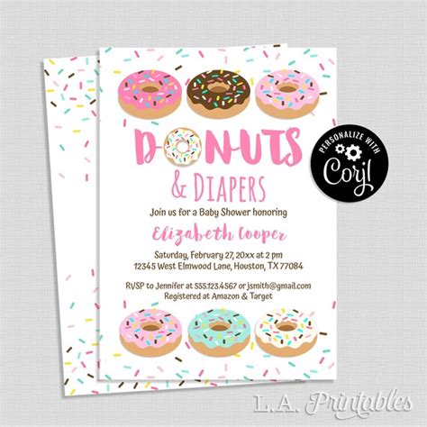 Editable Donuts And Diapers Baby Shower Invitation Template Etsy