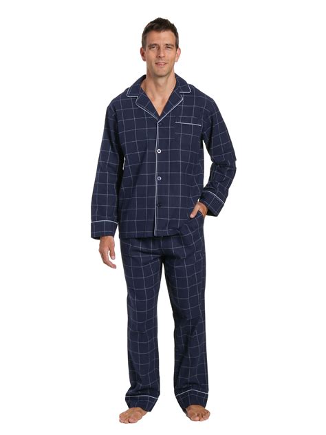 Mens 100 Cotton Flannel Pajama Set Windowpane Checks Navy