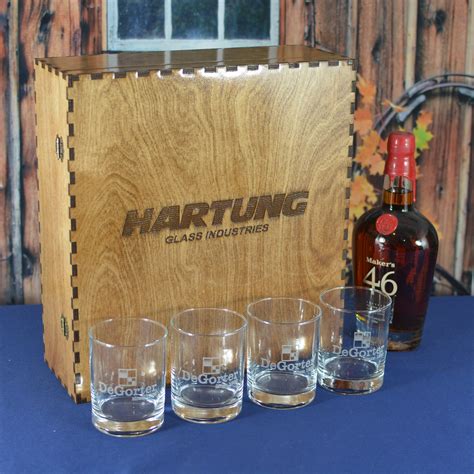Personalized Whiskey Spirits Liquor Box With 4 Custom Etched Glasses