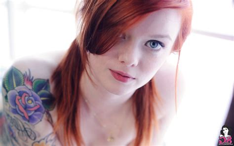 2861079 Suicide Girls Glasses Redhead Smiling Tattoo Freckles Face