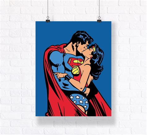 True Love Superman And Wonder Woman Kissing Customizable Superhero Pop Art Retro Comic Art