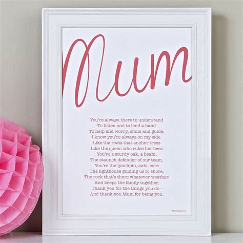 Mum Personalised Print With My Mum Poem By Bespoke Verse
