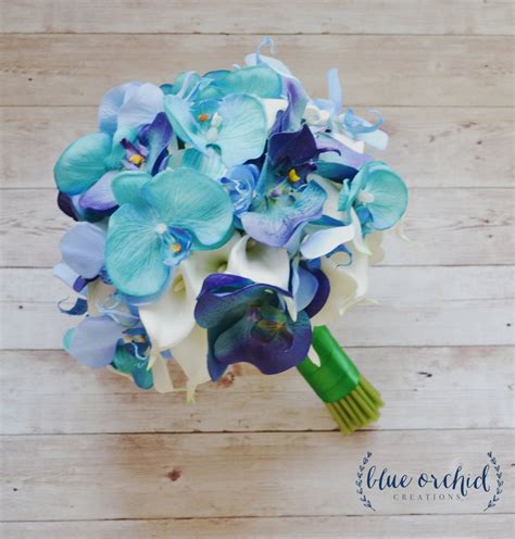 Teal Orchid, Turquoise Orchid, Blue Orchid and Calla Lily Real Touch Bouquet, Orchid Bou ...