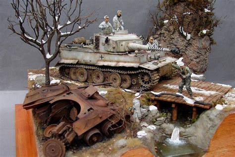 German Tiger Tank Passes By A Burned Russian T Military Diorama