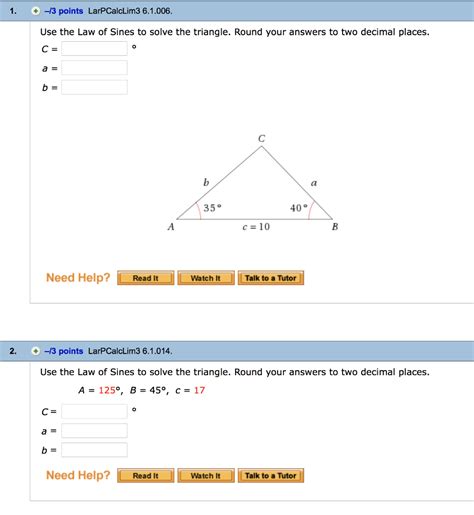 Solved Use The Law Of Sines To Solve The Triangle Round