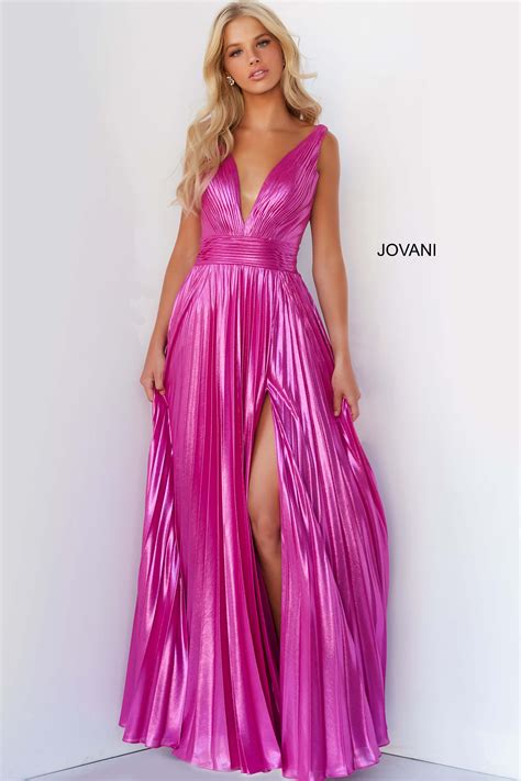 Jovani Hot Pink Beaded Neck Halter Ruched Formal Gown