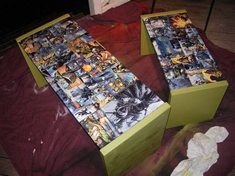 This bright yellow coffee table from jellio; Inorganic Salvation: Comic Book Coffee Tables