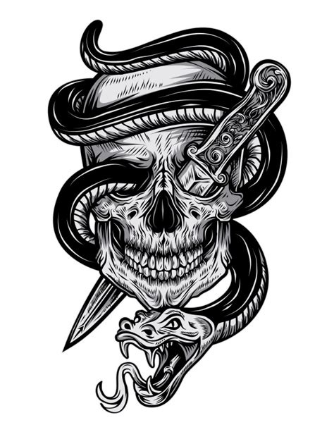 Tattoo Snake Skull Premium Vector