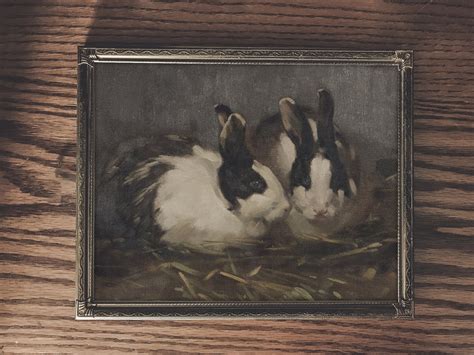 Vintage Art Print Rabbit Wall Art Rabbit Painting Farm Etsy