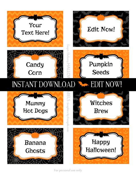 Halloween Food Labels Halloween Party Tags Instantly | Etsy | Food labels, Food tags, Food