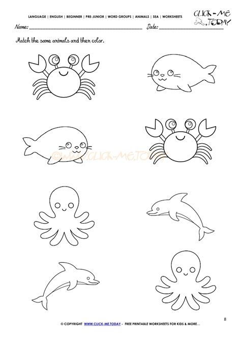 Sea Animals Worksheet - Activity sheet Match 8