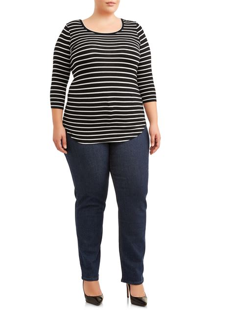 terra and sky women s plus size repreve classic straight leg jeans with tummy control