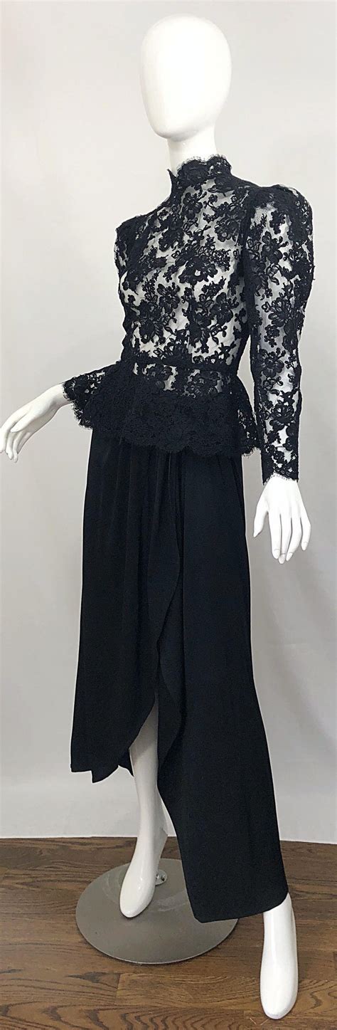 Vintage Vicky Tiel Couture 1980s Black Lace Victorian Top