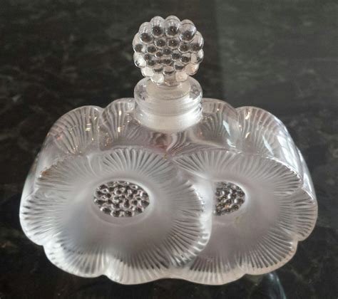 Vintage Lalique Crystal Deux Fleurs Perfume Bottle From