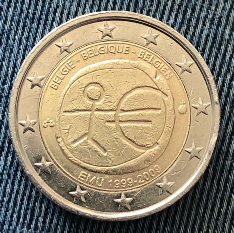Coin 2 Euros Belgio 2009 Emu 10 Years Euro 1999 2009 Etsy