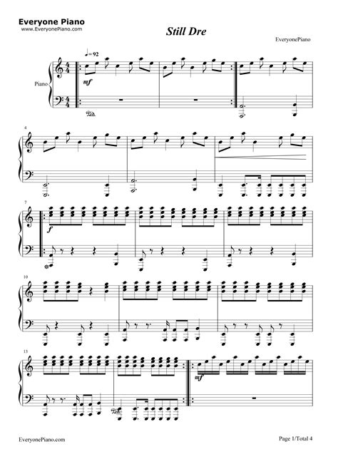 Dr. Dre Piano - Still Dre Sheet Music - Dr. Dre and Snoop Dogg ...